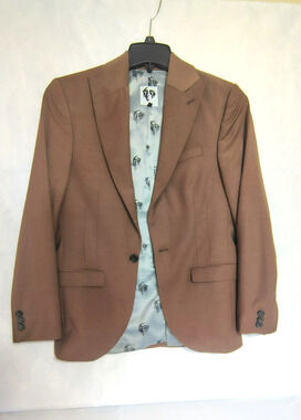 Twisted Tailor Brown Blazer Skull Logo Inner Liner Size 38R 18in X 27in L